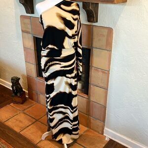 Julian Chang Animal Print One Shoulder Long sleeved Maxi Dress, M!